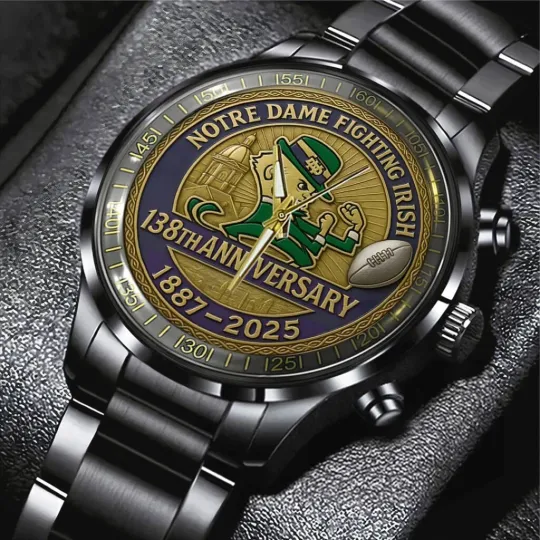 Discover Fighting Irish Football 138th Anniversary 2025 Black Stainless Steel Watch