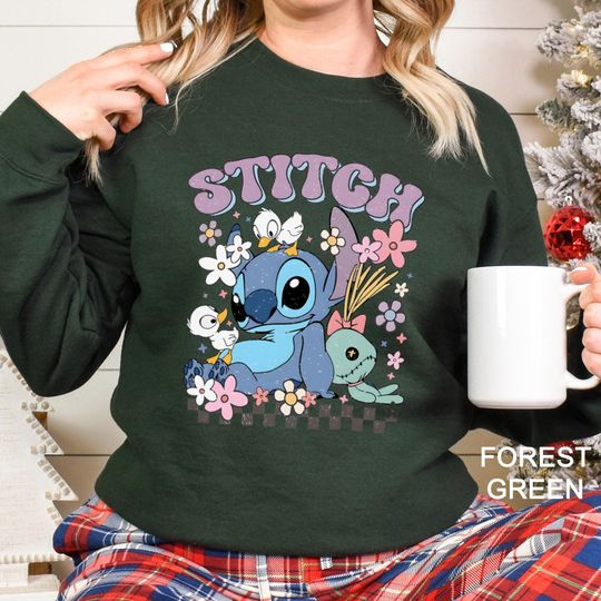 Discover Stitch Floral Sweatshirt, Disney Stitch Sweatshirt, Disney Floral Hoodie, Lilo and Stitch Sweatshirt, Disney Holiday Trip Crewneck, 333327