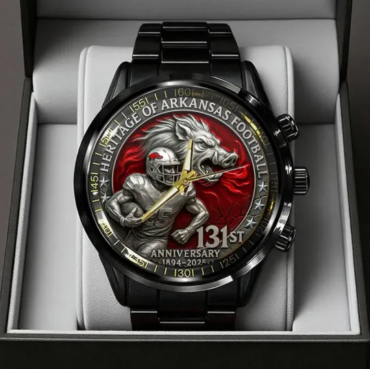 Discover Arkansas Razorback Football 131St Anniversary Stainless Steel Watch