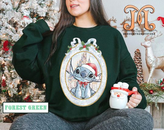 Discover Disney Stitch Christmas Sweatshirt, Retro Stitch Coquette Christmas Shirt, Magical Kingdom Christmas Shirt, Disney Castle Christmas Shirt