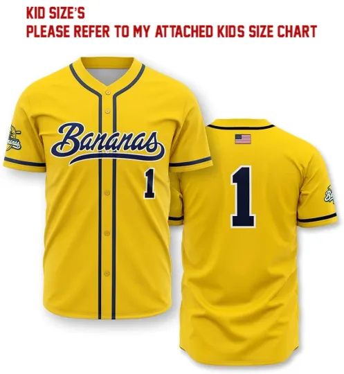 Collection Savannah Bananas #1 Baseball Jersey Kids Shirt Youth Size