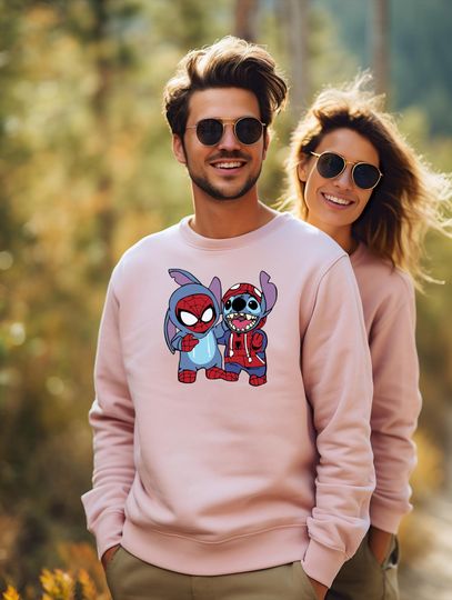 Discover Disney Stich and Spiderman Shirt, Disneyland Stitch Tee, Disney Funny Stitch Sweatshirt, Disney Love Spidey TShirt, Disney Kids Cartoon Gift