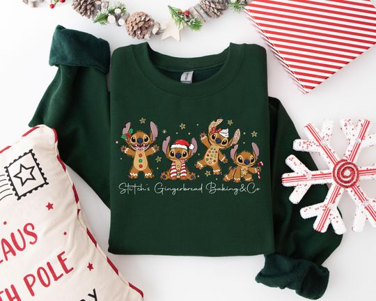 Discover Stich Christmas Sweatshirt, Disney Stitch Gingerbread Christmas Sweater, Retro Holiday Pullover, Disney Christmas Shirt, Disney Xmas Sweater