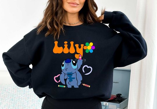 Discover Custom Stitch Sweatshirt, Personalized School Tee, Stitch School T-Shirt, Pupil Name Shirt, Teacher Tee, Student Name Tee, School Sweatshirt