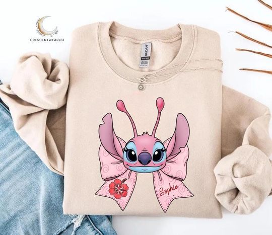 Discover Disney Stitch Personalized Sweatshirt, Custom Mama Stitch Sweatshirt with Kids Names on Sleeve, Cute Family Disney Hoodie,Angel Stitch Gift