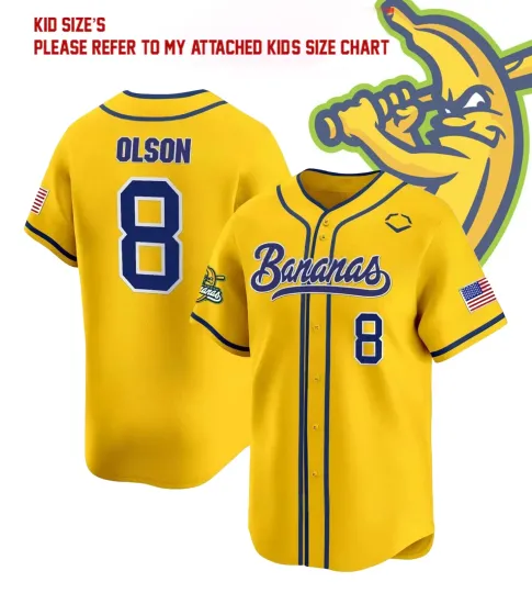 Savannah Bananas Jersey #8 Yellow Funny Baseball Kid Shirt Youth Size