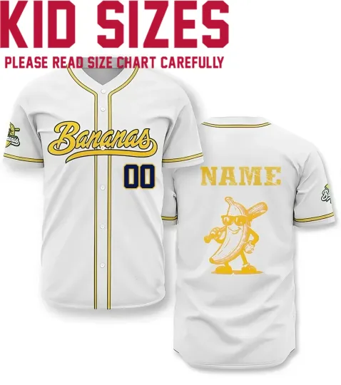 New Savannah Bananas Baseball Jersey - Adults, Kids and Youth