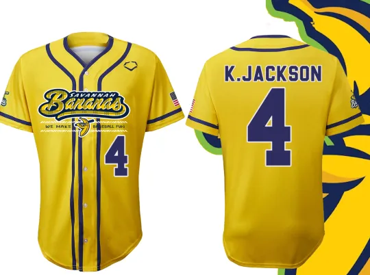 Savannah Bananas #4 Jackson Baseball Jersey YELLOW FUNNY S to 5XL
