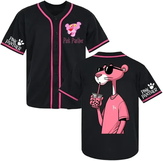 Pink Panther The Pink Panther Baseball Jersey Black Size S-5XL