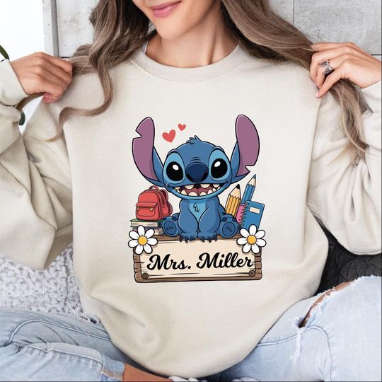 Discover Disney Stitch Teacher Sweater, Personalized Teacher Sweatshirt, Back to School Hoodie, Stitch Teacher Name Sweatshirt, Stitch Teaching Gift
