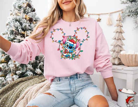 Discover Stitch Christmas Lights Sweatshirt, Disneyland Family Xmas Trip Tee, Christmas Party 2025