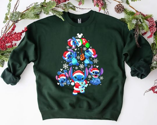Discover Christmas Tree Sweatshirt, Stitch Xmas Shirt, Stitch Santa Shirt, Merry Stitchmas Shirt