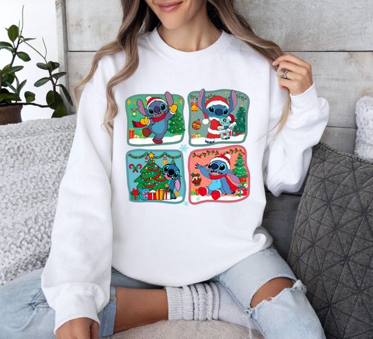 Discover Stitch Christmas Lights Sweatshirt, Stitch Santa Sweater, Disney Stitch Xmas Sweat