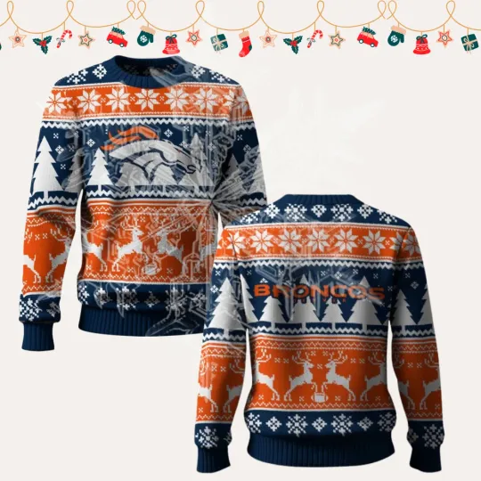 Discover 2025 Christmas Bron.cos Reindeer Football Ugly Sweater