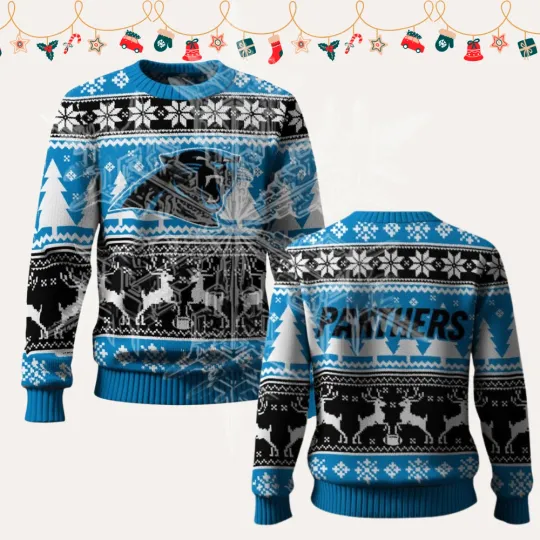 Discover 2025 Christmas Pan.thers Reindeer Football Ugly Sweater