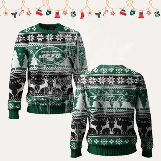Discover 2025 Christmas Jetsss Reindeer Football Ugly Sweater
