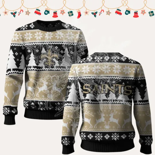Discover 2025 Christmas S.aints Reindeer Football Ugly Sweater