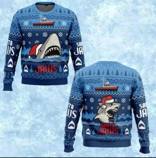 Santa Jaws Shark Ugly Christmas Sweater 3D Woman Ugly