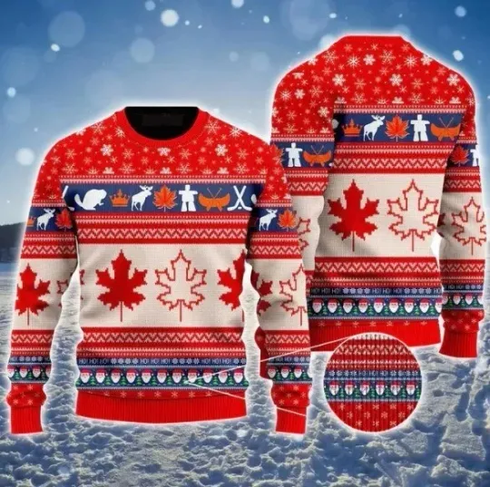 Discover Canada Maple Leaf Ugly Christmas Sweater 3D