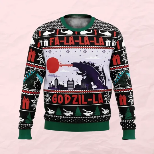 FaLaLaLa Godzil-La god zilla Ugly Christmas Sweater