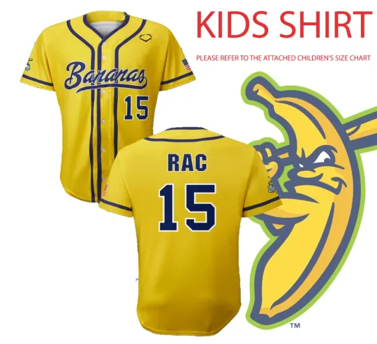 Discover Collection Savannah Bananas #15 Baseball Jersey Kids Shirt Youth Size K15