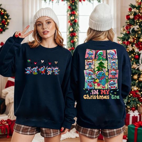 Discover Disney Stitch Christmas Sweatshirt, Disney Character Hoodie, Stich Holiday Sweatshirt, Two-Sides Disney Family Christmas Hoodie,SS0435