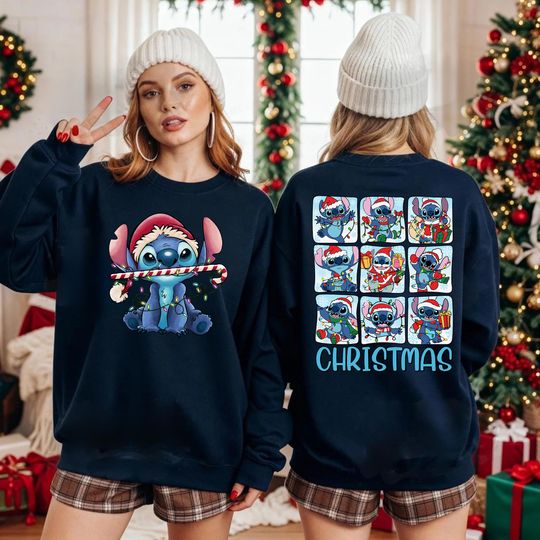 Discover Disney Stitch Christmas Sweatshirt, Disney Character Hoodie, Stich Holiday Sweatshirt, Two-Sides Disney Family Christmas Hoodie,SS0435