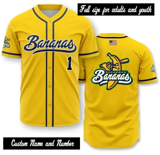 Discover Custom Name Savannah Bananas Baseball Jersey Full size for adults, youth 23D667