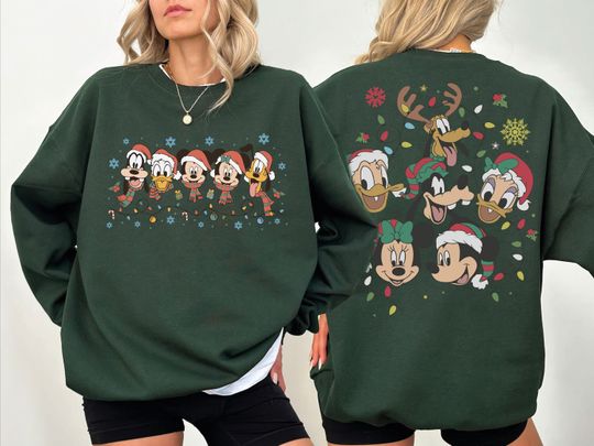 Discover Disney Family Christmas Sweatshirt, Disney Character Hoodie, Mickey Friends Holiday Sweatshirt, Two-Sides Disney Family Christmas Hoodie