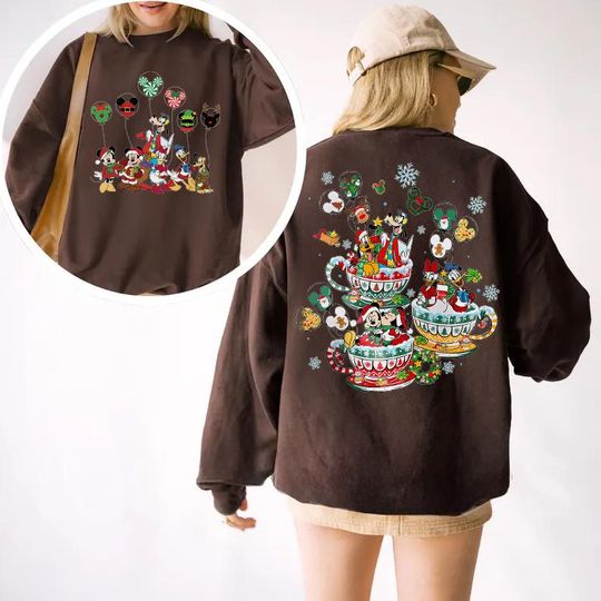 Discover Disney Family Christmas Sweatshirt, Disney Character Hoodie, Mickey Friends Holiday Sweatshirt, Two-Sides Disney Family Christmas Hoodie