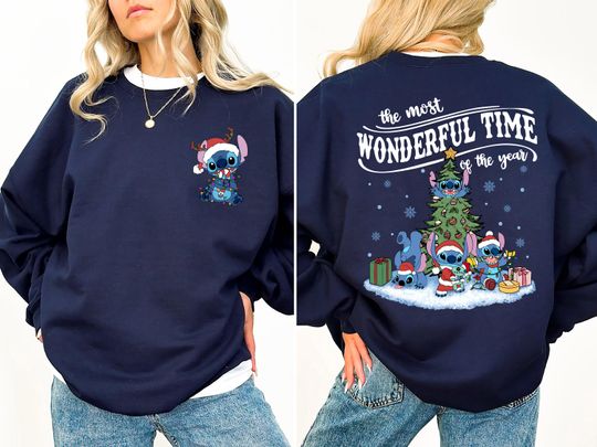Discover Disney Stitch Christmas Sweatshirt: Family Matching Hoodie, Lilo And Stitch Two Sided Holiday Gift, S578