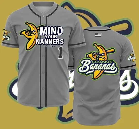 Discover New Savannah Bananas Baseball Jersey Team AOP 3D Gray