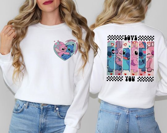 Discover Stitch and Angel Better Together Shirt, Disney Love Sweatshirt, Valentine's Day T-Shirt, Disney Honeymoon Tee, Angel Stitch Valentine Shirt