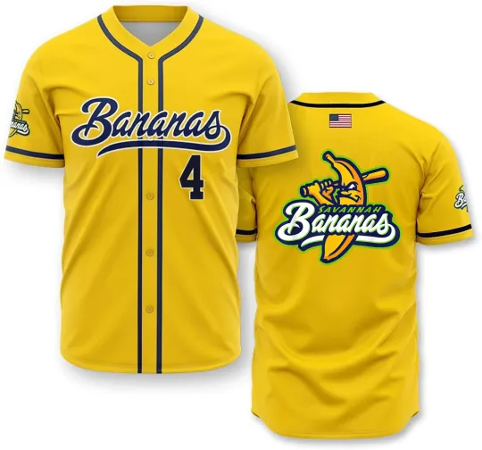 Discover Funny Savannah Bananas Jackson Baseball Jersey #4 AOP All Size S-5XL BTT630