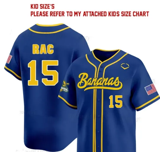 Discover NEW Savannah Bananas #15 Rac Baseball Jersey Kid Shirt Youth Size Toddler
