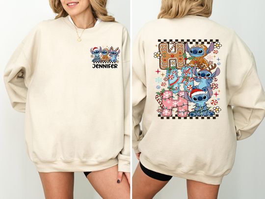 Discover Stitch Christmas Shirt, Custom Disney Holiday Tee, Stitch Ho Ho Ho Sweatshirt