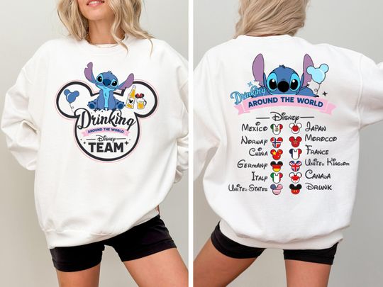 Discover Disney Stitch Sweatshirt, Drinking Around The World Hoodie, Lilo & Stitch Sweater