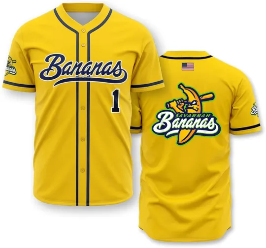 Collection Savannah Bananas Baseball Jersey Team AOP 3D Yellow BTT480