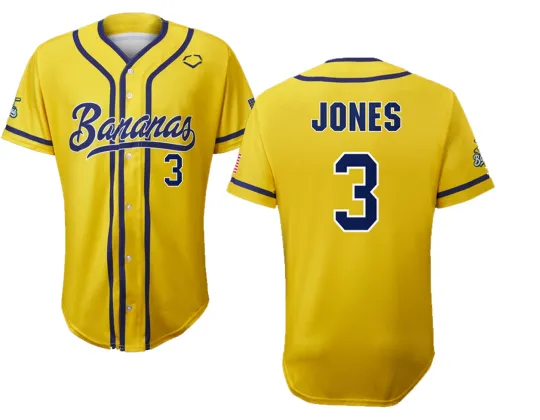 Discover Savannah Bananas Baseball Jerseys Eric Jones #3 Player 2 side S-5XL BTT573