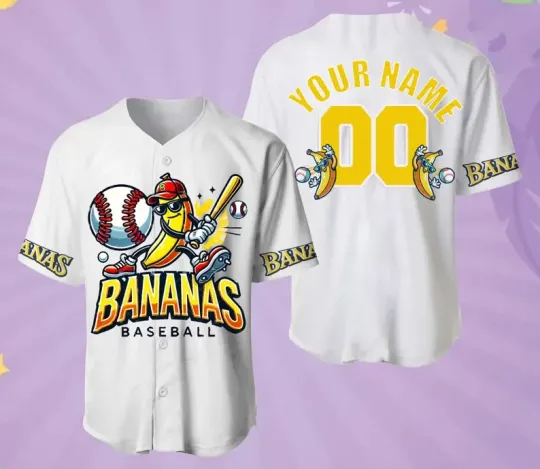 Discover Collection Savannah Bananas S-5XL Baseball Jersey Team AOP WHITE MEN BTT398