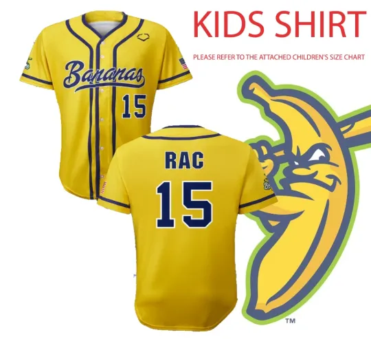 Collection Savannah Bananas #15 Baseball Jersey Kids Shirt Youth Size BTN2112