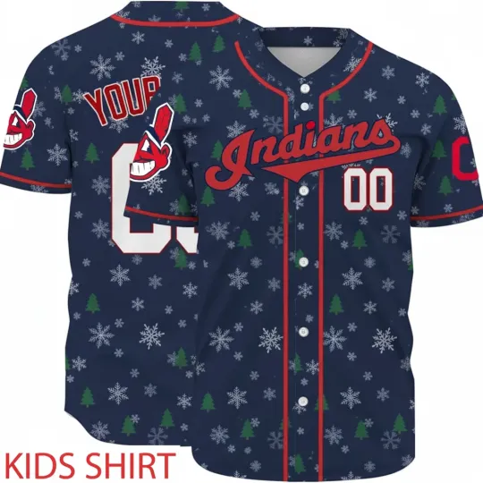 HOT Cleveland Indians Navy Blue Baseball Jersey KIDS Full Size S-5XL