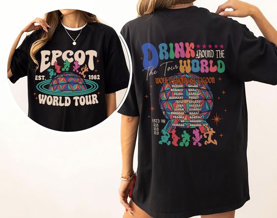 Discover 2 Sided Epcot Drink Around The World Shirt, Magic Shirt, Disney Epcot 1982 Shirt, Family Vacation Gift