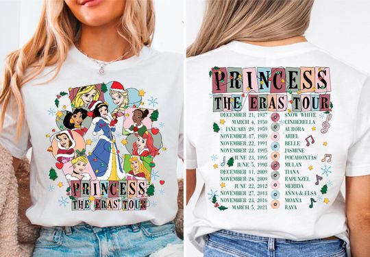 Discover Disney Princess Christmas Shirt, Disneyland Christmas The Eras Tour Shirt, Girls Christmas Shirt, Disney Girls Matching Christmas Tee