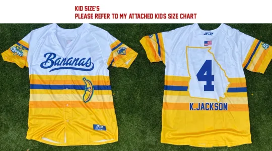 Discover Savannah Bananas #4 Jackson Jersey Button Baseball Youth Size Kids Boys Girls