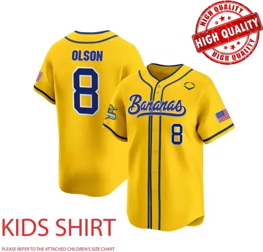 Discover #8 Olson Savannah Bananas Baseball Jersey 3D AOP Adults  Kids Youth