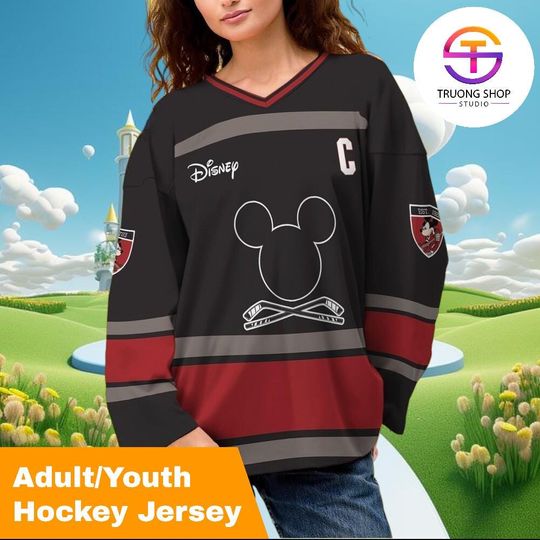 Discover Custom Black Mickey Hockey Jersey  Personalized Disney Sports Shirt, Cute Fan Birthday Gift & Matching Disneyland Family Outfit