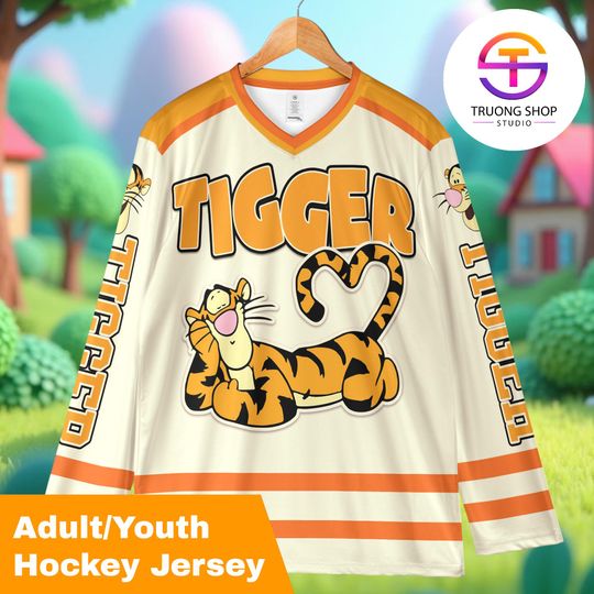 Discover Custom Tigger Hockey Jersey  Personalized Winnie the Pooh Team Shirt, Fun Cartoon Hockey Outfit, Disneyland Vacation & Fan Birthday Gift