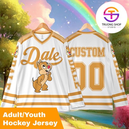 Discover Custom Dale Hockey Jersey  Personalized Chipmunks Team Shirt, Cute Chip & Dale Disney Hockey Outfit and Fan Gift