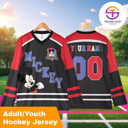 Discover Custom Mickey Mouse Hockey Jersey  Personalized Disney Cartoon Team Shirt, Classic Mickey Outfit & Matching Family Hockey Style